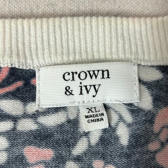 Crown & Ivy Cardigan Sweater Womens XL Orange Black White Elephants Palm Trees - Picture 8 of 11